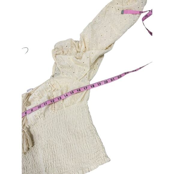 Venus Cream Long Puff Sleeve Boho Milkmaid Style Cropped Top Womens Large - Picture 6 of 7